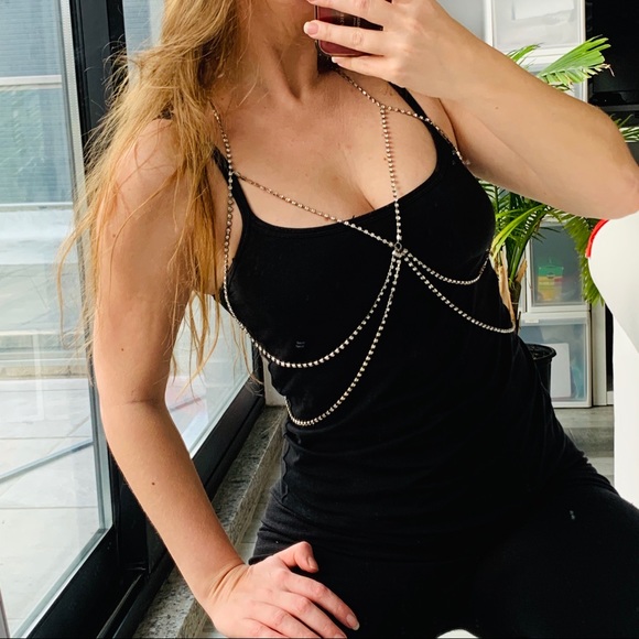 Charm Silver Body Chain Crystal Rhinestone Harness - Picture 2 of 12